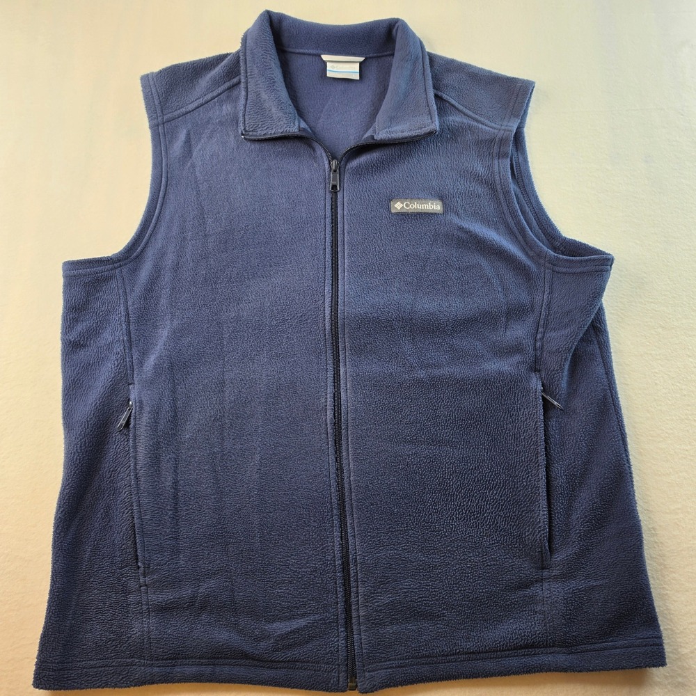 Columbia Fleece Vest Mens Large Navy Blue Steens Mountain Full Zip Mock Neck